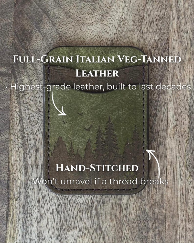 Handmade Full Grain Vegetable Tanned Leather Wallet with Laser Engraved Forest Design image 3