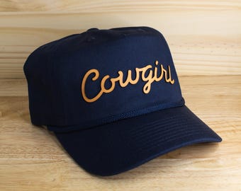 Cappello da cowboy con snapback e scritta in pelle pieno fiore – Cappello da camionista western per donne di campagna
