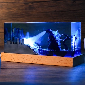 Godzilla Resin Lamp, Monster Handmade Epoxy Lamp, Unique Monster Gift for Room Decor, Resin Night light, anniversary gifts for him