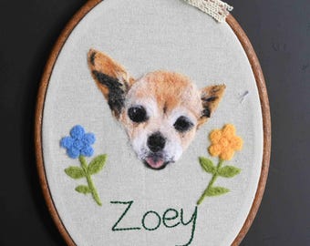 Custom Needle Felted Dog Portrait Embroidery Hoop: Personalized Pet Memorial  Gift,Handmade Wall Art