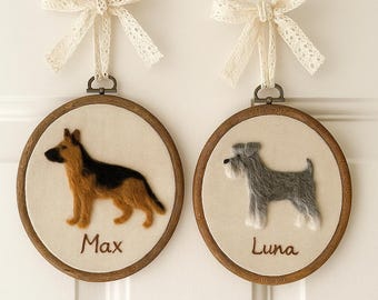 Custom Needle Felted Pet Portrait Embroidery Hoop Door Decor: Personalized Dog Memorial Gift