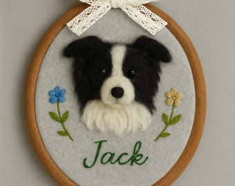 Bastidor de bordado personalizado con retrato de perro en fieltro con aguja: regalo conmemorativo personalizado para mascotas, arte mural hecho a mano