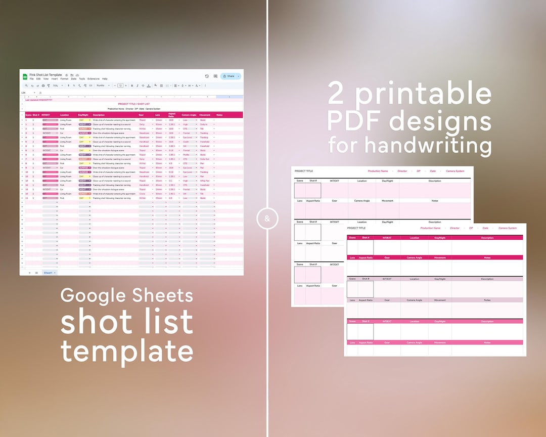 Film Shot List Template | Director + Cinematographer Movie Planner ...