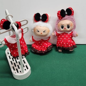 Cute Minnie DRESS OUTFIT for Labubu - Cute Doll Outfit - Labubu Clothes - Labubu Outfit (Dress & Clip Bow)