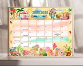 Editable June 2026 Calendar Monthly Planner for Kid School Work Office Summer Pool Beach Calendar Printable Instant Download w/Holidays Moon