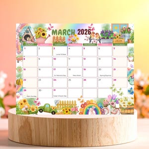 Editable March 2026 Calendar Monthly Planner for Kids School Work Office & Home Spring Printable PDF Instant Download w/Holidays Moon