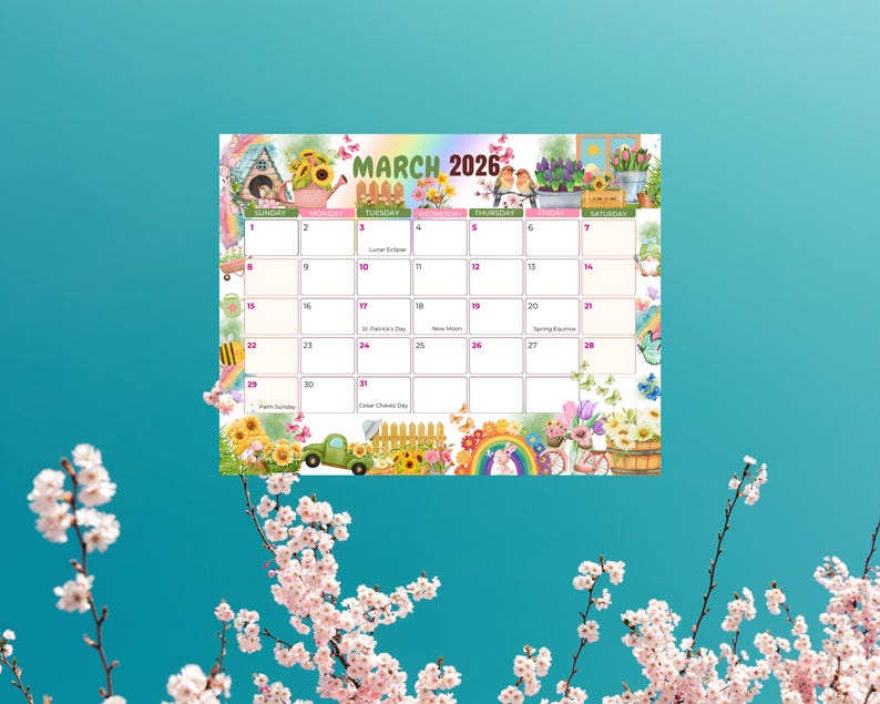 Editable March 2026 Calendar Monthly Planner for Kids School Work ...