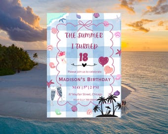 The Summer I Turned Pretty Birthday Invitation Editable Beach Party Template Coastal Beach Teenage Girl 18th Birthday Canva Instant Download