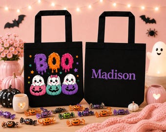 Personalized Halloween Trick or Treat Bag | Custom Kids Ghost candy bag