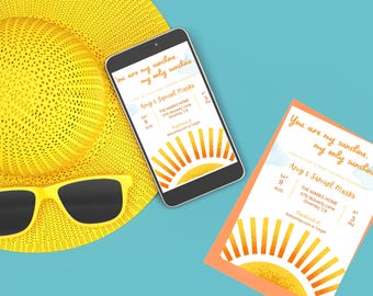 You Are My Sunshine Baby Shower Invitation Template (Digital Download 5x7in Canva Template)