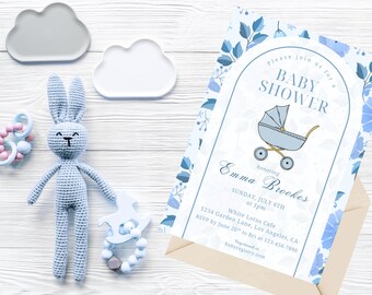 It's a Boy Shower Invitation Template, Carriage Design (Editable)