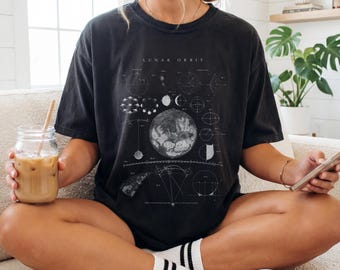Lunar Orbit Comfort Colors® Shirt | Vintage Moon Astronomy Tee | Celestial Chart Shirt | Moon Phase Graphic Tee | Stargazer Gift