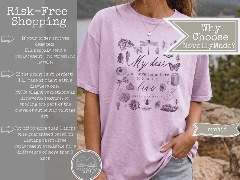 Charlotte Mason 100% Cotton Shirt | Homeschool Mom Shirt | Living Education Shirt Orchid