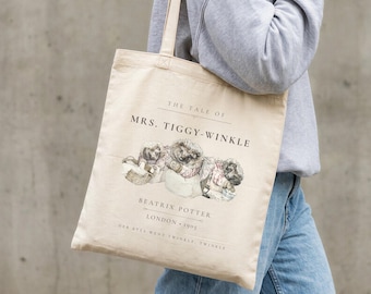 Mrs Tiggy Winkle HedgehogTote Bag | Beatrix Potter Tote | Cottagecore Book Tote | Farmhouse Laundry Bag | Vintage Illustration Library Tote