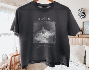 The Raven Comfort Colors® Women's Boxy Tee | Edgar Allan Poe Shirt | Gothic Literature Tee | Raven Graphic Tee | Halloween Book Lover Gift