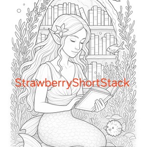 Página para colorear de una sirena caprichosa: Arte lineal de fantasía para adultos (Descarga PDF)