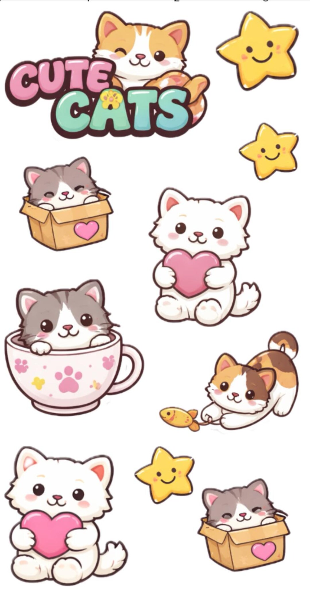 Kawaii Cat Stickers - Waterproof Vinyl Sticker Sheet - Etsy