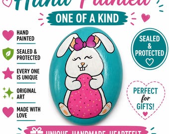 Easter Bunny Painted Rock – Spring Decor – Hand Painted Stone