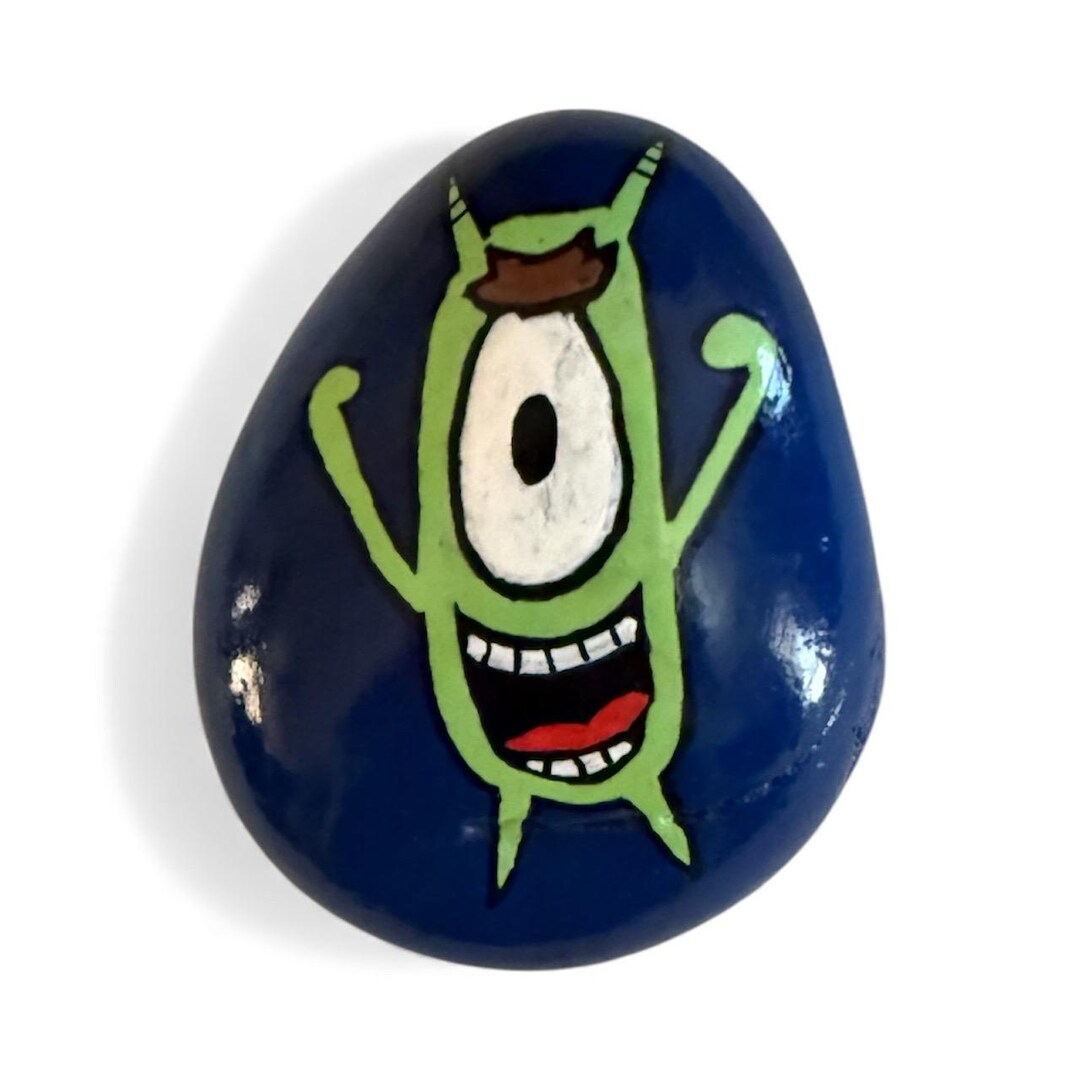 Plankton Rocks Hand-painted Plankton Rock | Spongebob Inspired Art | Funny Cartoon ...