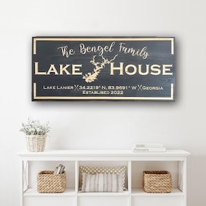 Personalized Lake House Sign – Custom Wood Wall Plaque | Handcrafted Rustic Lake Cabin Decor | Gift for Him or Her
