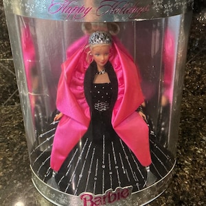 Happy Holidays Barbie Doll Special Edition Black and Pink Gown NIB Mattel Collector