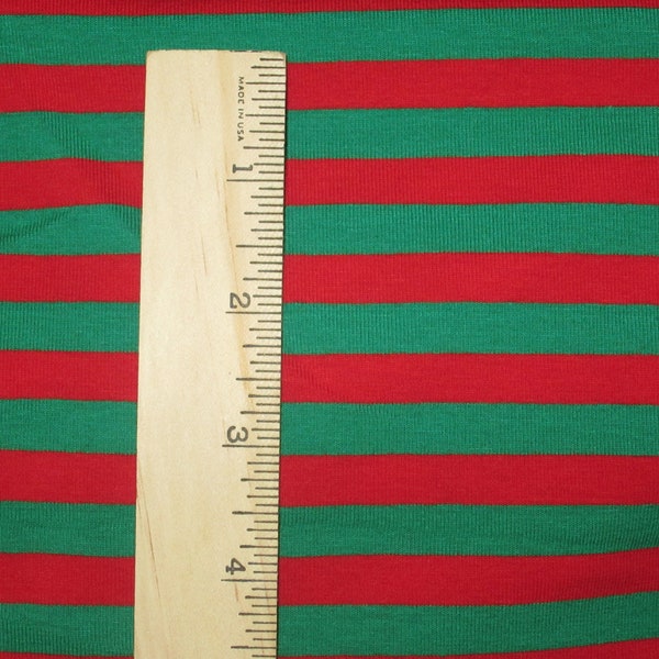 Christmas Red & Green apx. 3/8" Cotton Lycra STripe Knit Fabric