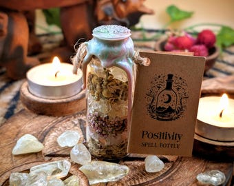 Positivity Spell Bottle: Handmade Crystal & Herb Talisman