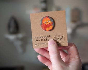 Handmade Calcifer Pin Badge, Howl's Moving Castle Kawaii Accessory