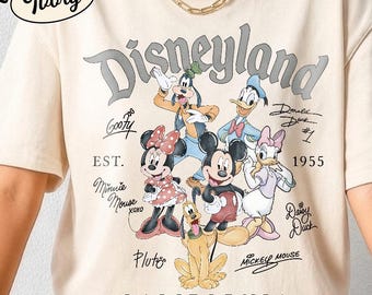Comfort Color Vintage Disneyland California Shirt, Mickey and Friends Signature Tee, Disney Trip Family Shirt, Disney Family Vacation Shirt