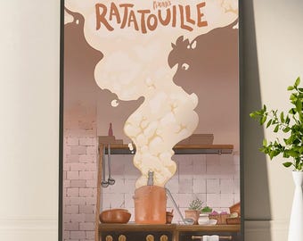 Ratatouille Kitchen Wall Art, Vintage Cooking Printable Poster, Cozy French Kitchen Decor, Minimalist Chef Movie, Cottagecore Kitchen Art