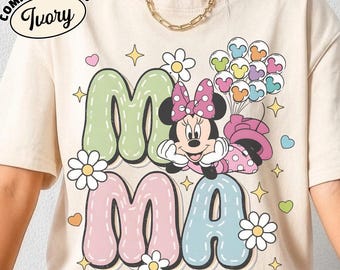 Minnie Mouse Mama Shirt, Cute Disney Inspired Tee, Pastel Alphabet Shirt, Disney Cartoon Graphic T-Shirt, Spring Summer Minnie Top
