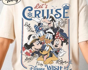 Customize Disney Mickey and Friends Let's Cruise Line Shirt, Family Cruise Vacation 2026 Matching Tees, Disney Magic Wonder Fantasy Wish Tee
