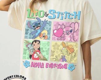 Lilo & Stitch Shirt, Cute Hawaiian Cartoon Tee, Aloha Graphic Oversized T-Shirt, Tropical Summer Vacation Shirt, Retro Cartoon Tee
