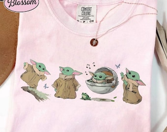 Retro Star Wars Grogu Shirt, Cute Baby Yoda Tee, Disney World Gift, Unisex Comfort Colors Star Wars Shirt Gifts For Fan