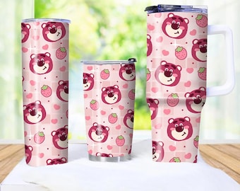 Lotso Tumbler Cup Pink Cute Pattern Stainless Steel Insulated Vacuum Coffee Travel Mug With Straw 20oz 30oz 40oz With Handle Lotso Gift