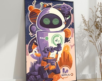 Adorable WALL-E Robot Poster Whimsical Robot And Planet Poster Colorful Wall Art Ideal For Kids' Rooms