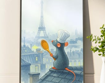 Póster de Ratatouille para pared, póster de la película Ratatouille, arte de pared de Disney, decoración de pared para guardería, decoración de pared para habitación infantil, regalo de cumpleaños, arte de película