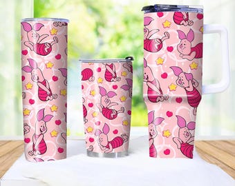 Cute Piglet Themed Tumblers Adorable Pink Piglet Drinkware Set Perfect Gifts For Kids And Animal Lovers