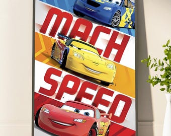 Exciting Cars Movie Poster Perfect For Young Fans And Collectors Colorful Lightning McQueen Artwork Ideal For Kids' Room Decor