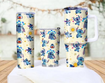 Cute Stitch Tumbler Set Colorful Drinkware With Adorable Characters Stitch Travel Mugs Gifts For Fan