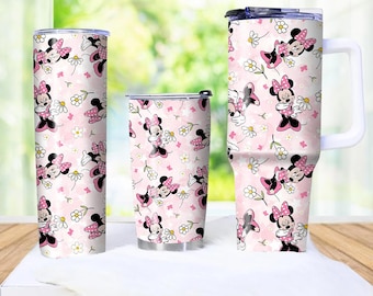 Minnie Mouse Drinkware Set Cute Tumblers and Travel Mug with Floral Design Adorable Minnie Mouse Tumbler Cup Set Perfect for Disney Lovers
