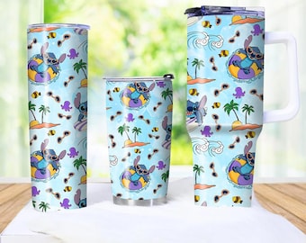 Tropical Stitch Drinkware Tumbler Fun Stitch Tumbler Collection Colorful Stitch Travel Mugs Ideal Gifts For Beach Lovers And Fans