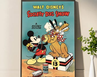 Classic Disney Art Poster Mickey Mouse's Society Dog Show Adventure Vintage Cartoon Print Mickey and Pluto's Fun at the Dog Show