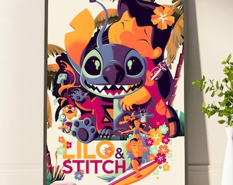 Colorful Lilo & Stitch Art Print Poster Charming Lilo And Stitch Poster Perfect Gifts For Kids' Rooms And Disney Fans