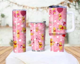 Pooh Bear Tumbler 40oz Cute Pink Honey Mug Insulated Travel Coffee Cup Valentine's Day Gift For Pooh Fans Pooh Tumbler Gifts