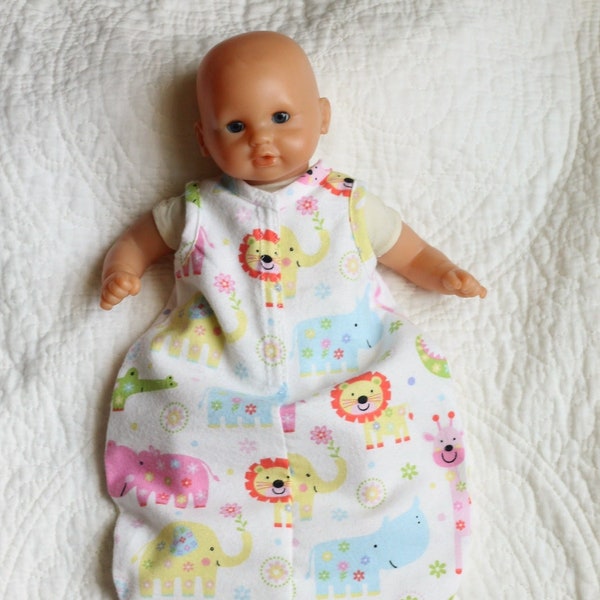 12-13 inch Doll Clothes, Sleep Sack Fits Dolls Like Corolle, Melissa Doug, Wee Baby Stella, Sweet Tears, Jungle Animals Girl, Soft Flannel