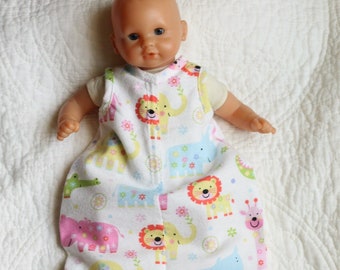 12-13 inch Doll Clothes, Sleep Sack Fits Dolls Like Corolle, Melissa Doug, Wee Baby Stella, Sweet Tears, Jungle Animals Girl, Soft Flannel