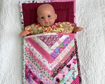 Handmade Small Doll Pocket for 12-13 in Dolls, Corolle, Baby Alive, Wee Baby Stella, Stuffed Animals, One of a Kind Patchwork, Sleep Bag