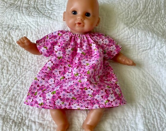 12-13 inch Doll Clothes, Dress, Fits Dolls Like Corolle, Melissa & Doug, Baby Alive, Wee Baby Stella, Reborn, Pink Floral, Easy to Put On