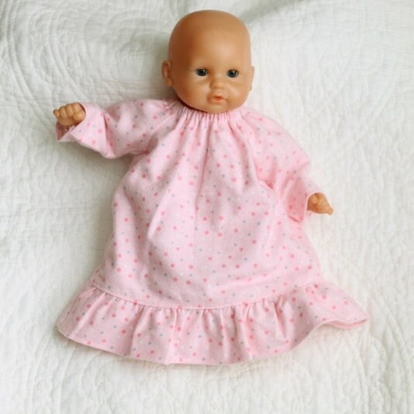 Flannel Nightgown Fits 12-13 Dolls Like Corolle, Melissa and Doug, Huggums, Wee Baby Stella, Sweet Tears, Easy for Littles to Put On